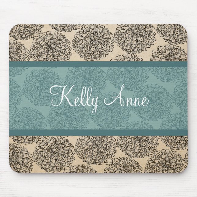 Teal Vintage Zinnia Mousepad (Front)