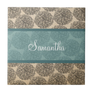 Teal Vintage Zinnia Tile