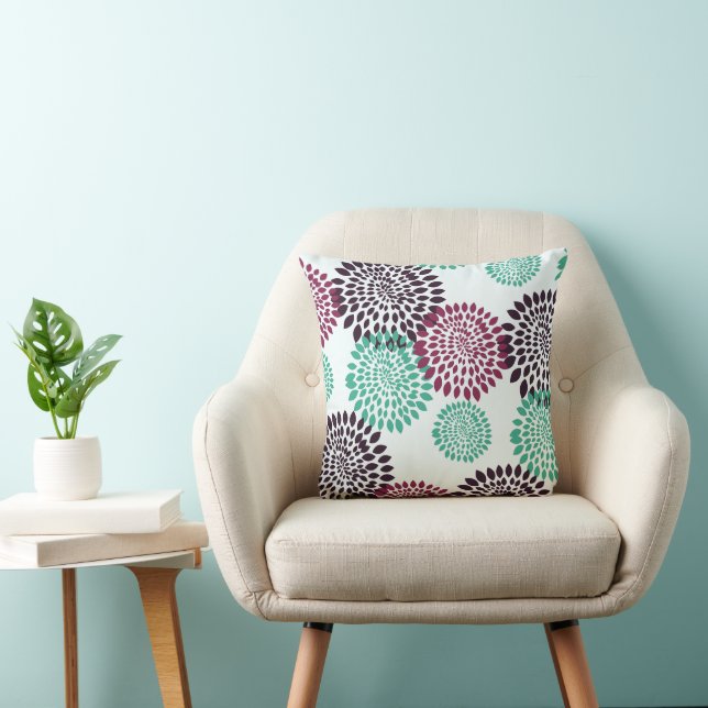 Teal Violet Purple Art Deco Mum Pattern Cushion (Chair)