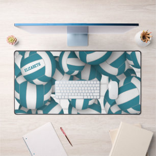 teal volleyballs pattern with net accent desk mat