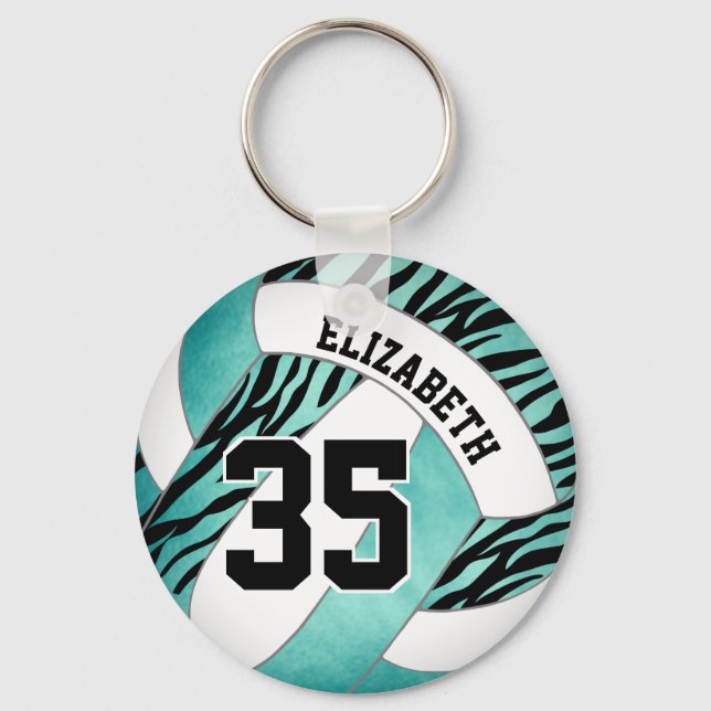 teal w zebra stripes accent girls volleyball key ring (Front)