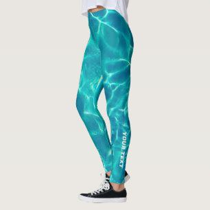 Teal Water, Personalise White Text or Name Leggings