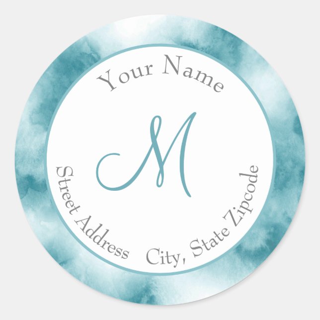 Teal Watercolor Abstract Label (Front)