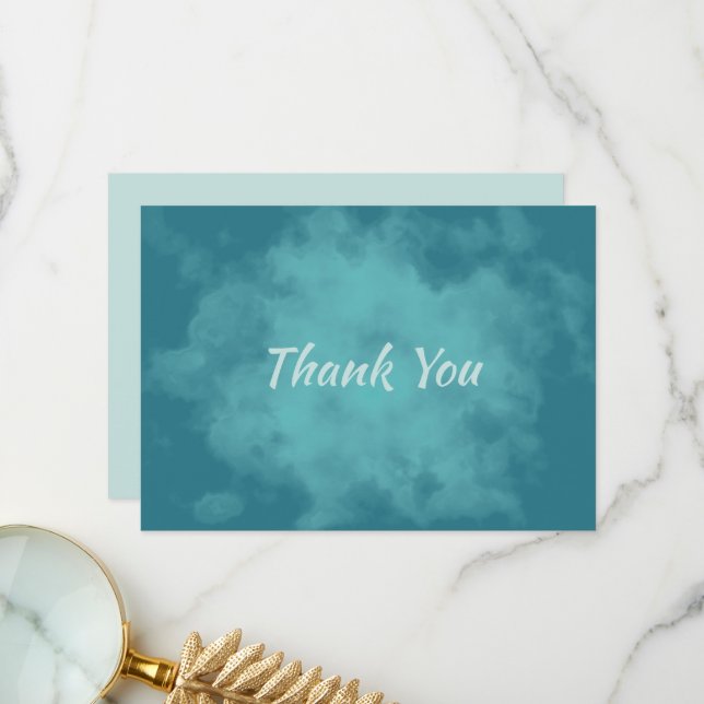 Teal Watercolor Abstract  Thank You Card (Front/Back In Situ)