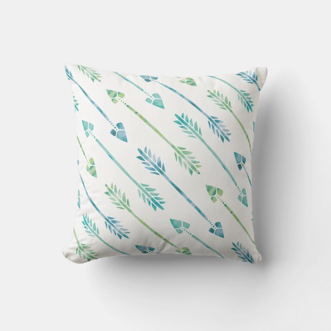 Teal Watercolor Arrows Pattern Cushion (Front)