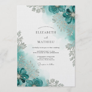 Teal Watercolor Bloom Wedding Invitation