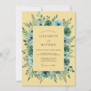 Teal Watercolor Botanical Romance Wedding Invitation