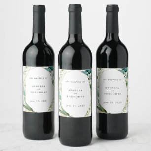 Teal Watercolor Botanical Wedding Favour Thank You Wine Label