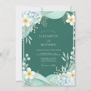 Teal Watercolor Botanical Wedding Invitation