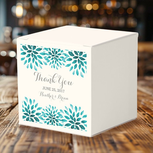 Teal Watercolor Chrysanthemum Favour Boxes (Teal Watercolor Chrysanthemum Wedding Favor Box)