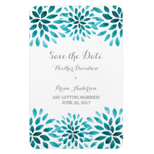 Teal Watercolor Chrysanthemum Save the Date Magnet
