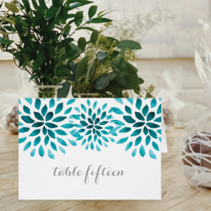 Teal Watercolor Chrysanthemum Table Card