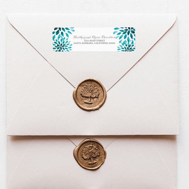 Teal Watercolor Chrysanthemums Address Labels (Teal Watercolor Chrysanthemum Wedding Address Labels)