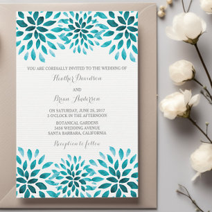 Teal Watercolor Chrysanthemums Wedding Invite