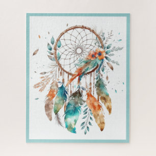 Teal Watercolor Dreamcatcher Jigsaw Puzzle