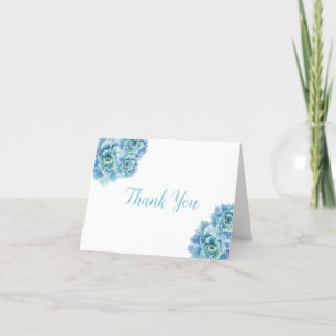 Teal Watercolor Floral Folded Thank You Card