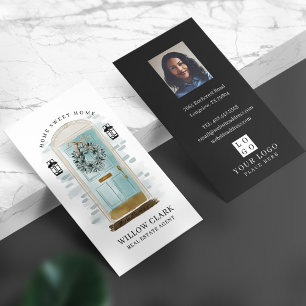 Teal Watercolor Front Door Wreath Photo & Logo Business Card
