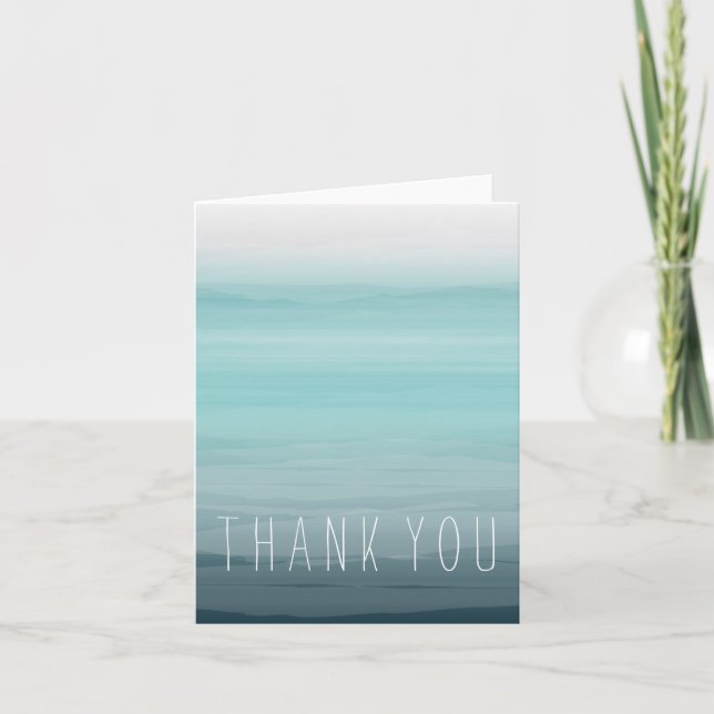 Teal Watercolor Inspired Ombre Thank You Card (Front)