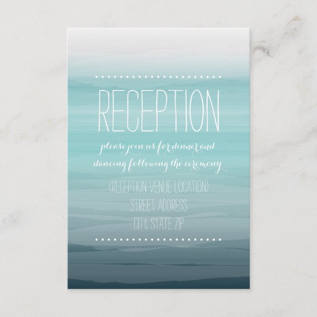 Teal Watercolor Inspired Ombre Wedding Reception Enclosure Card (Front)