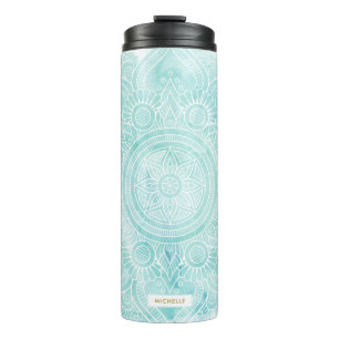 Teal Watercolor Mandala Thermal Tumbler