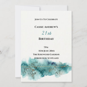 Teal Watercolor Milestone Birthday Invitation