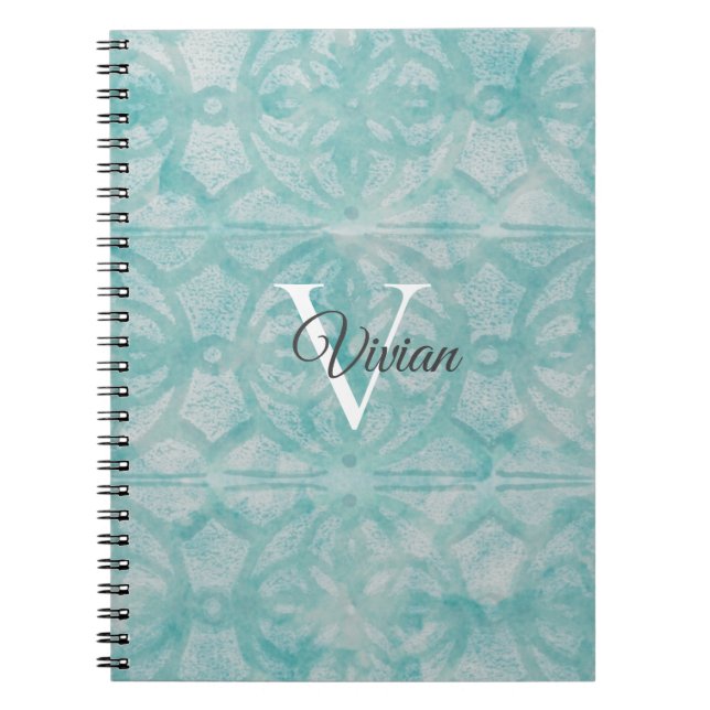 Teal Watercolor Monogram Name Notebook (Front)
