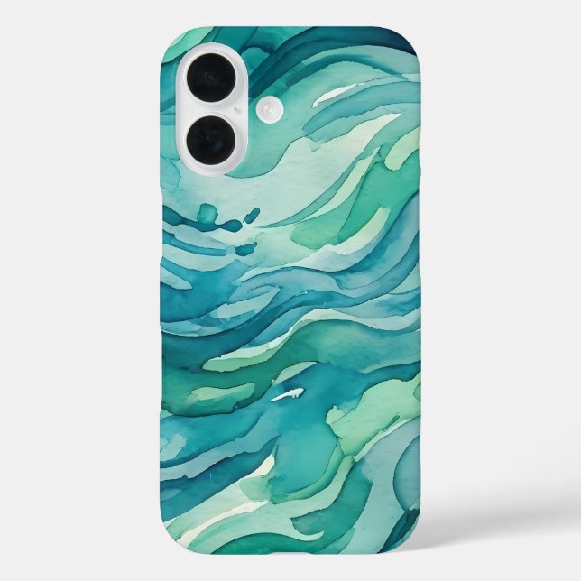 Teal Watercolor Ocean Waves Case-Mate iPhone Case (Back)