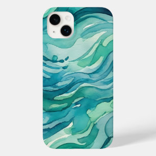 Teal Watercolor Ocean Waves Case-Mate iPhone 14 Plus Case