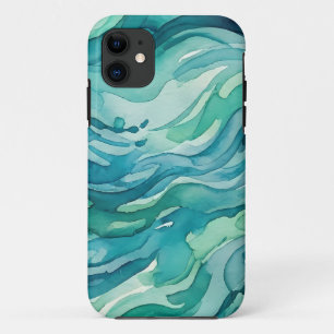 Teal Watercolor Ocean Waves iPhone 11 Case