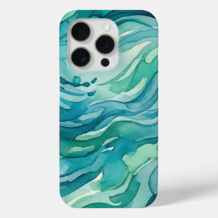 Teal Watercolor Ocean Waves iPhone 15 Pro Case