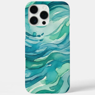 Teal Watercolor Ocean Waves iPhone 16 Pro Max Case