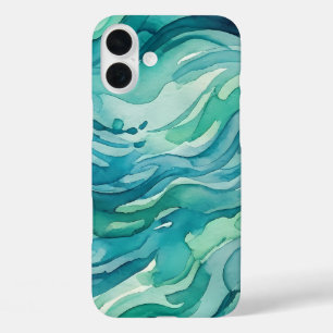 Teal Watercolor Ocean Waves iPhone 16 Plus Case