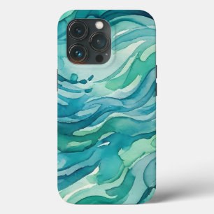Teal Watercolor Ocean Waves iPhone 13 Pro Case