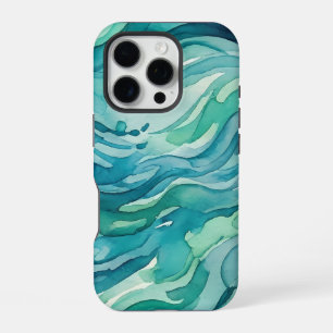 Teal Watercolor Ocean Waves iPhone 16 Pro Case
