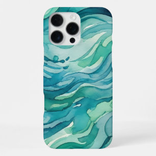 Teal Watercolor Ocean Waves iPhone 16 Pro Max Case