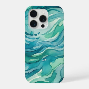 Teal Watercolor Ocean Waves iPhone 15 Pro Case