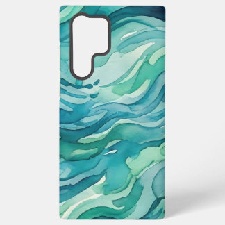 Teal Watercolor Ocean Waves Samsung Galaxy Case