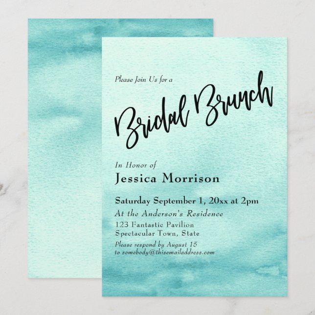 Teal Watercolor Ombre Bridal Brunch Invitation (Front/Back)