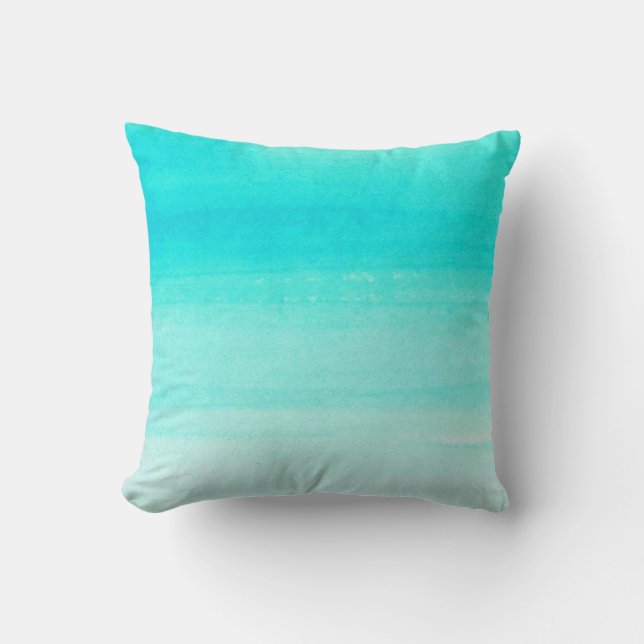 Teal Watercolor Ombre Throw Pillow (Front)