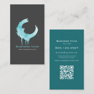 Teal Watercolor Paint Swirl Design – Custom Business Card