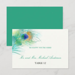 Teal Watercolor Peacock Feather Seating Invitation