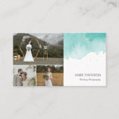 Teal Watercolor Photo Collage Photographer Business Card (Front)