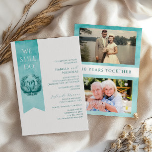 Teal Watercolor Photo Wedding Anniversary  Invitation