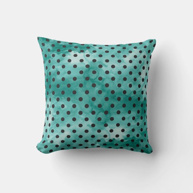 Teal Watercolor Polka Dot Pillow (Front)