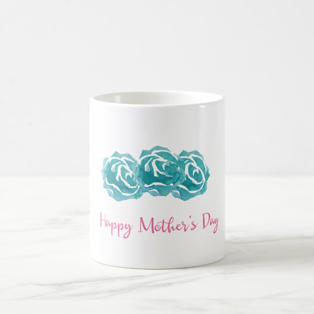 Teal Watercolor Roses Happy Mother's Day Coffee Mug (Center)