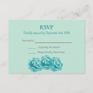 Teal Watercolor Roses Wedding RSVP