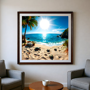 Teal Watercolor Sea Turtle Coastal Zen Poster