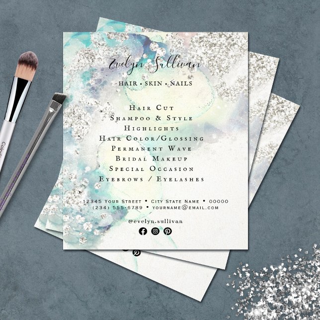 Teal watercolor silver glitter flyer (Creator Uploaded)