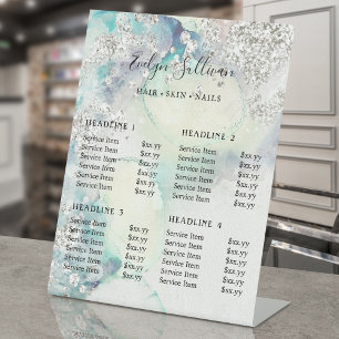 Teal watercolor silver glitter pedestal sign