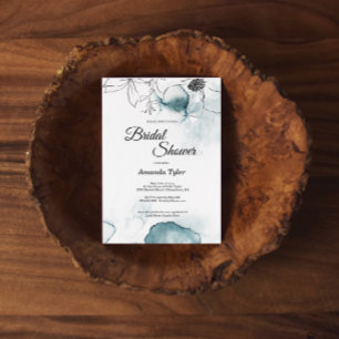Teal Watercolor Sketch Bridal Shower Invitation